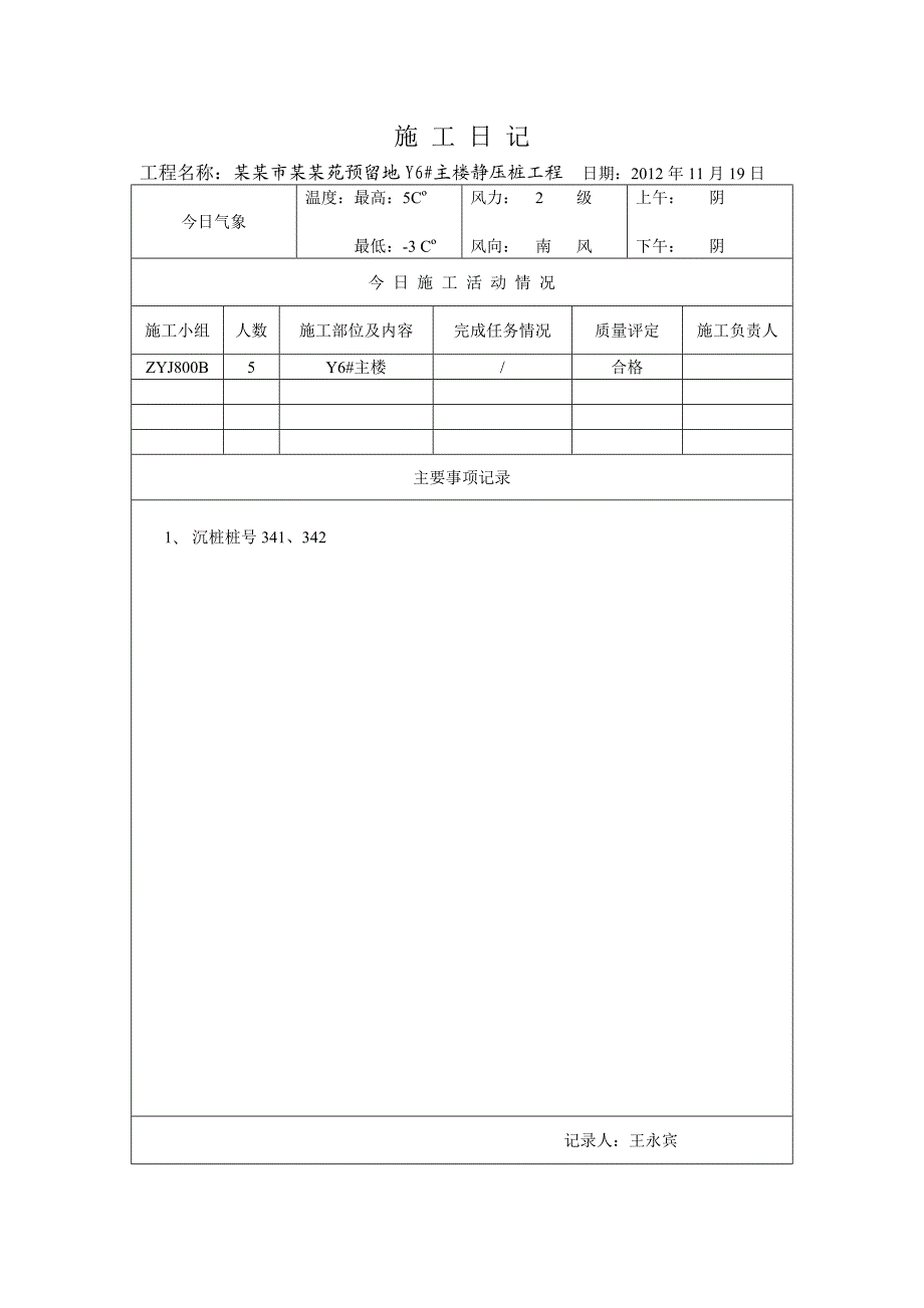 河北某小区高层住宅楼静压桩施工日记.doc_第1页