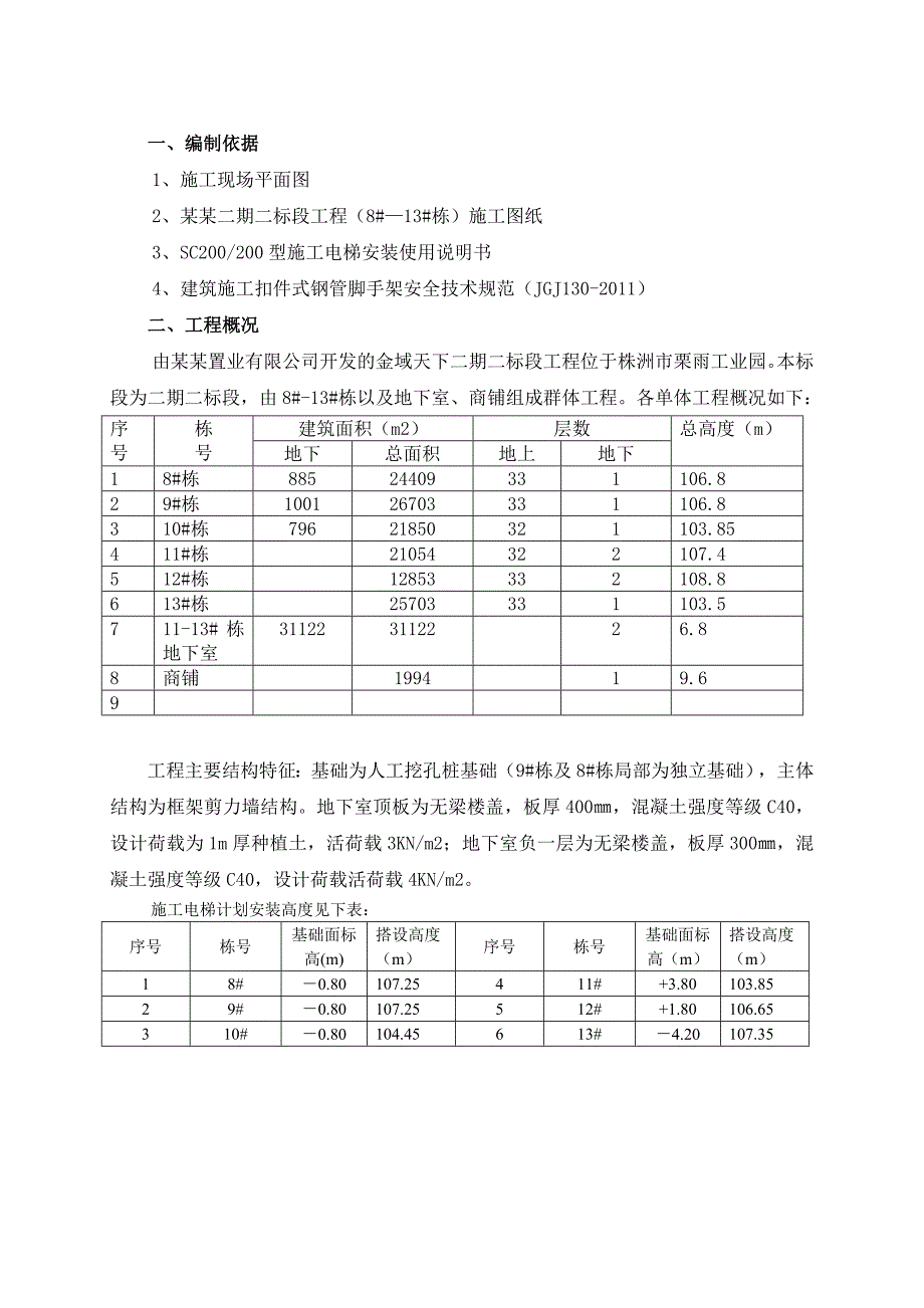 湖南某高层住宅小区外用电梯基础施工方案.doc_第1页