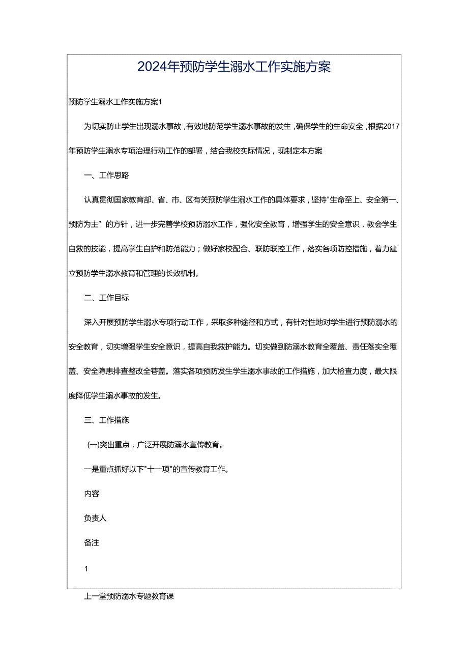 2024年预防学生溺水工作实施方案.docx_第1页