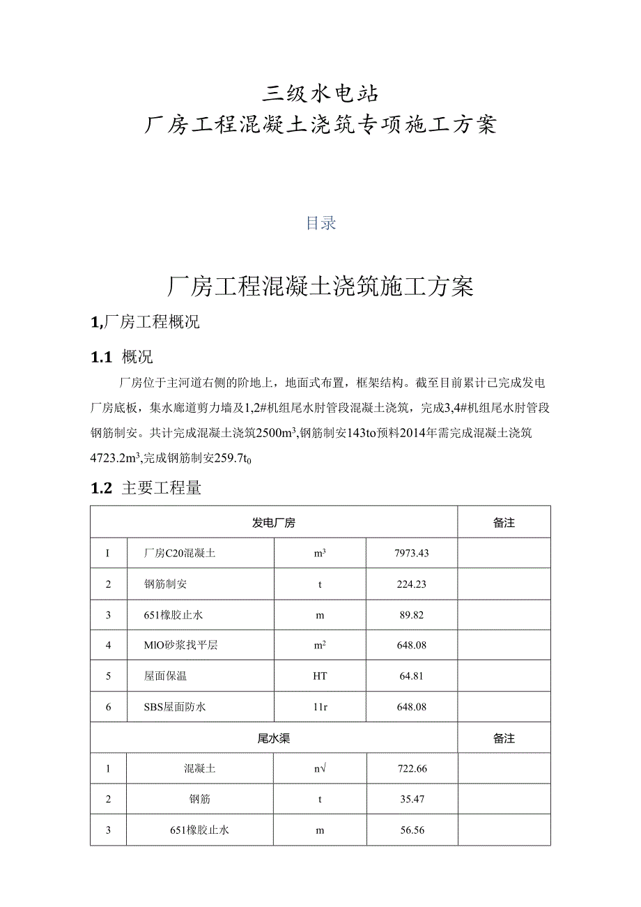 发电厂房混凝土浇筑施工方案.docx_第1页