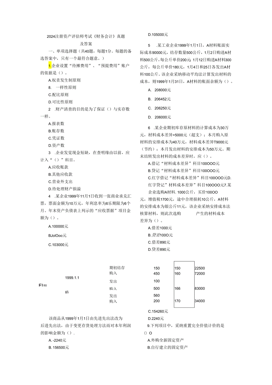 2024注册资产评估师考试(财务会计)真题.docx_第1页