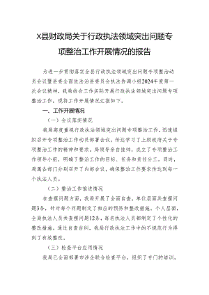 县财政局关于行政执法领域突出问题专项整治工作开展情况的报告.docx