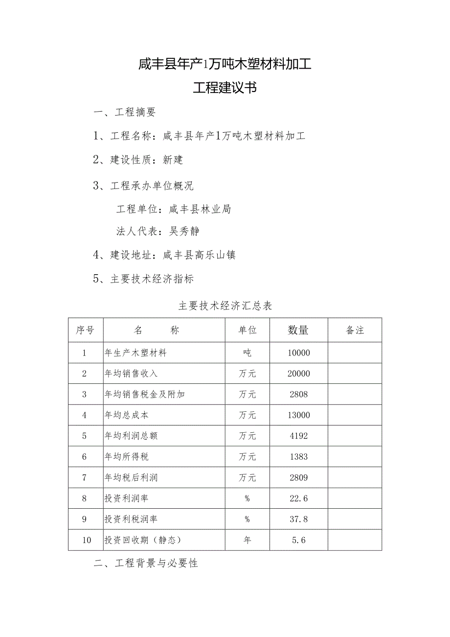 咸丰县年产万吨木塑材料建议书.docx_第1页