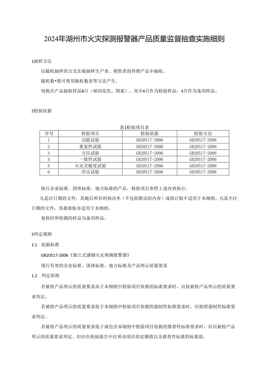 2024年湖州市火灾探测报警器产品质量监督抽查实施细则.docx_第1页