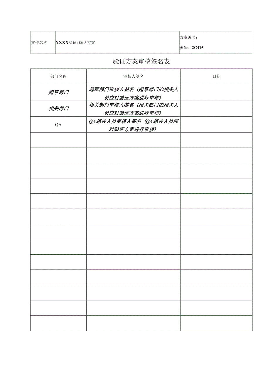 QA-S7.5.6-003-F001 验证方案模板（中文版）（A1版 发布日期：2014-11-28）2014-12-09启用.docx_第2页