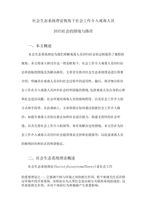 社会生态系统理论视角下社会工作介入戒毒人员回归社会的困境与路径.docx