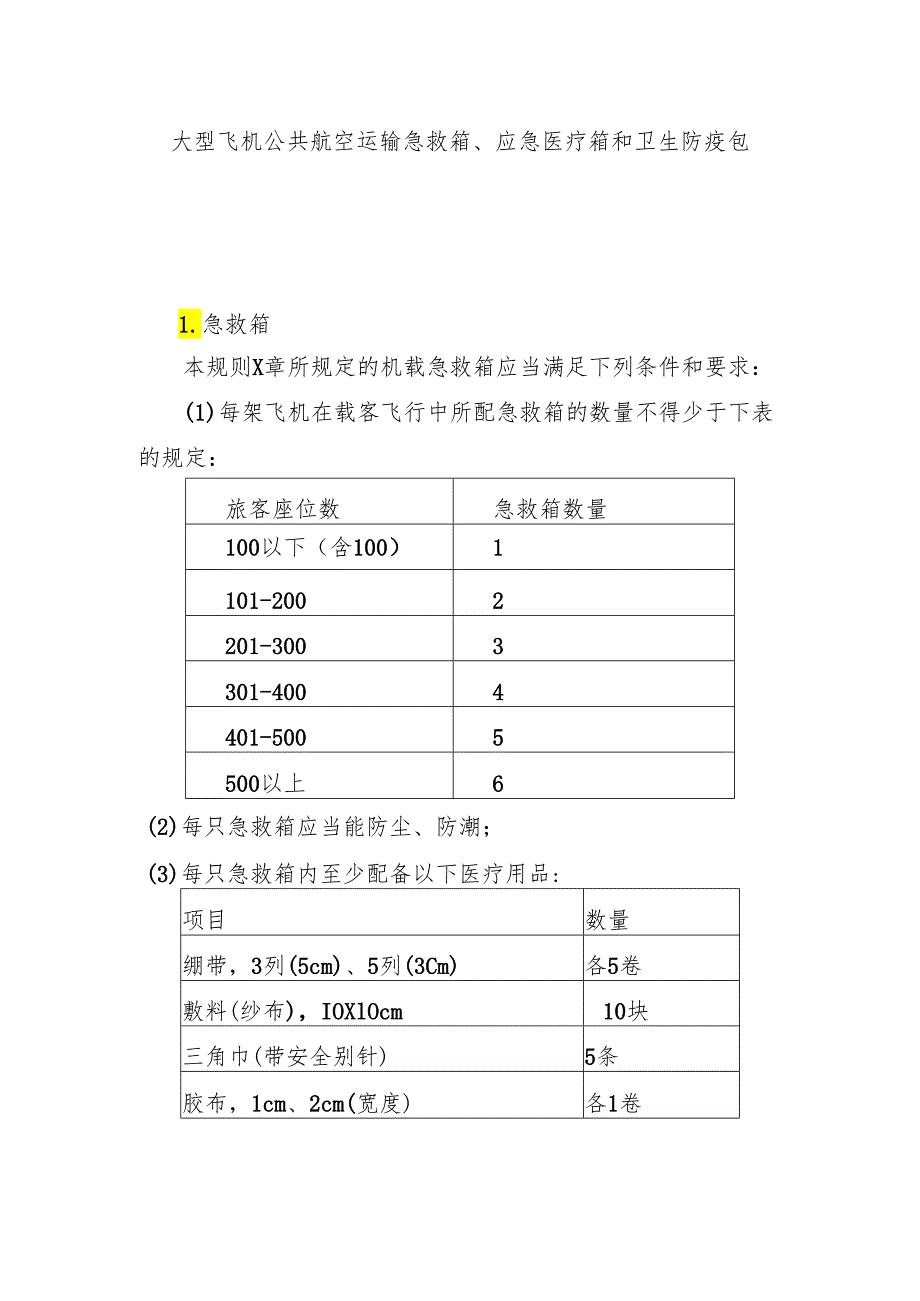 大型飞机公共航空运输急救箱、应急医疗箱和卫生防疫包.docx_第1页