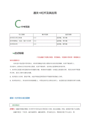 通关15 杠杆及其应用（解析版）.docx