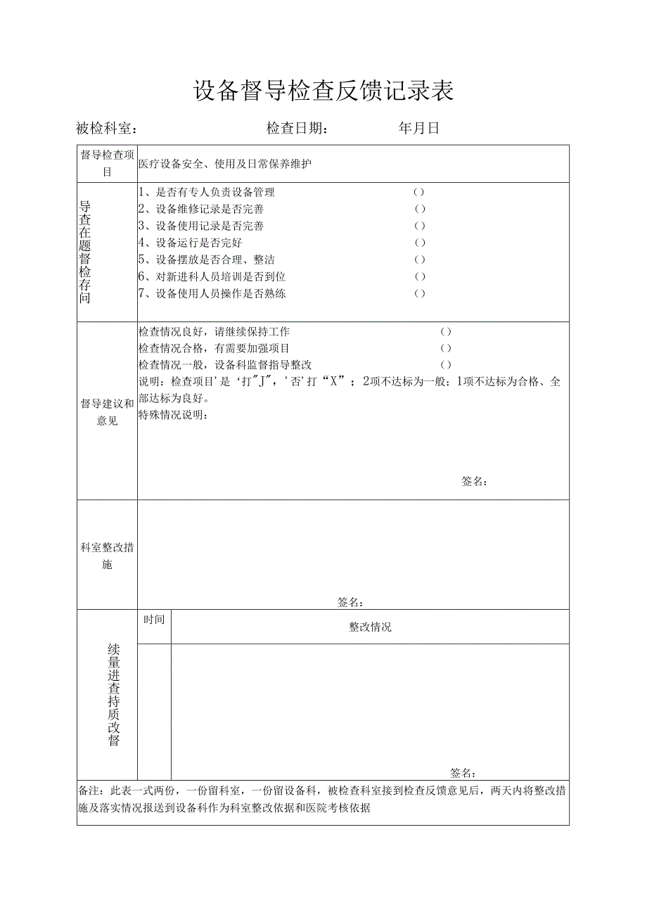 医疗设备监督检查记录表.docx_第1页