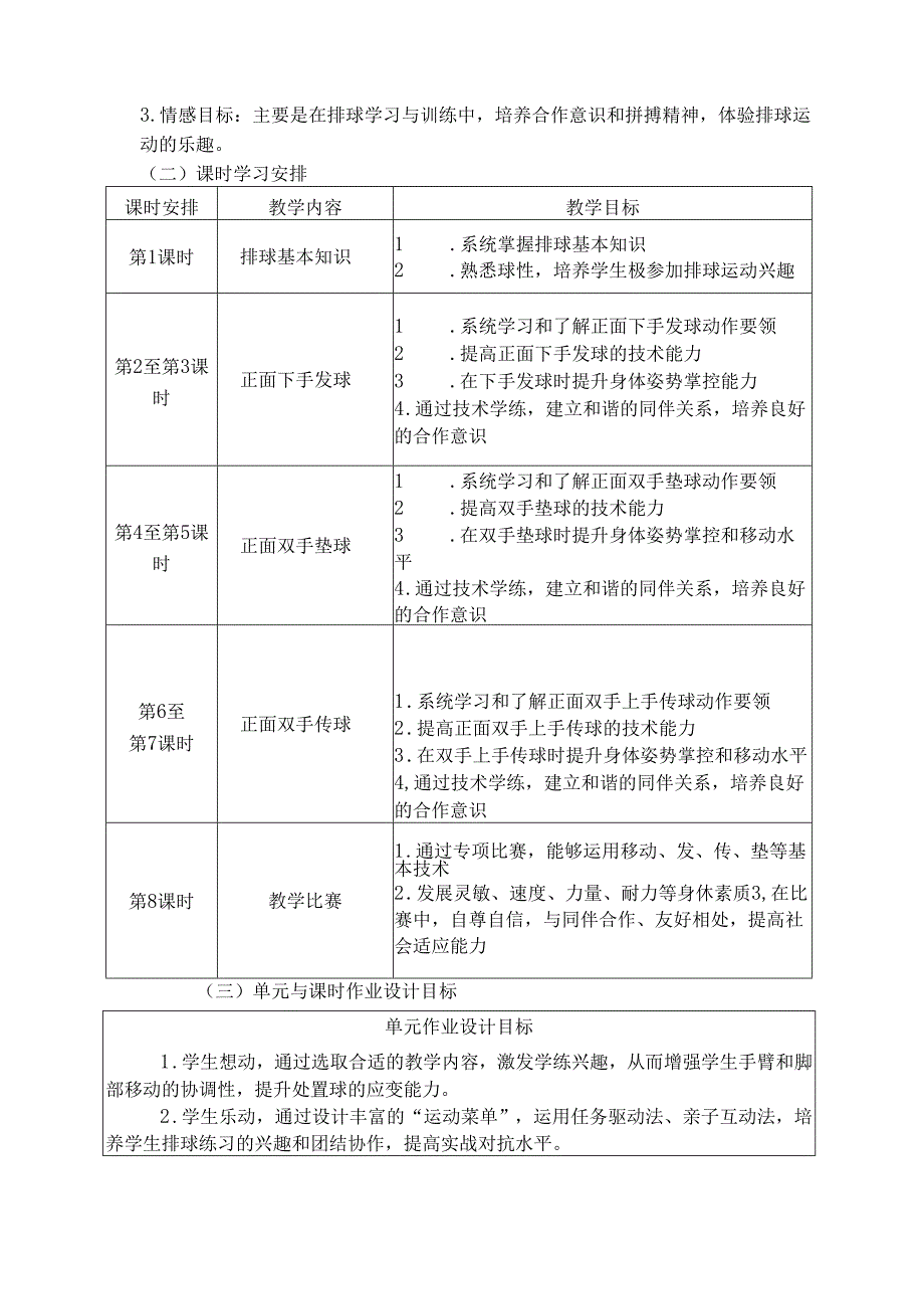 七年级上册《体育与健康》《排球》单元作业设计 (优质案例15页).docx_第3页