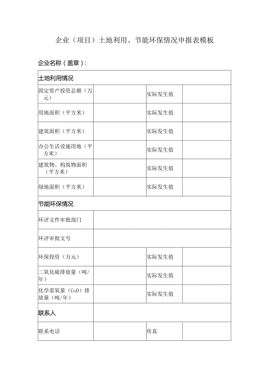 企业（项目）土地利用、节能环保情况申报表模板.docx_第1页