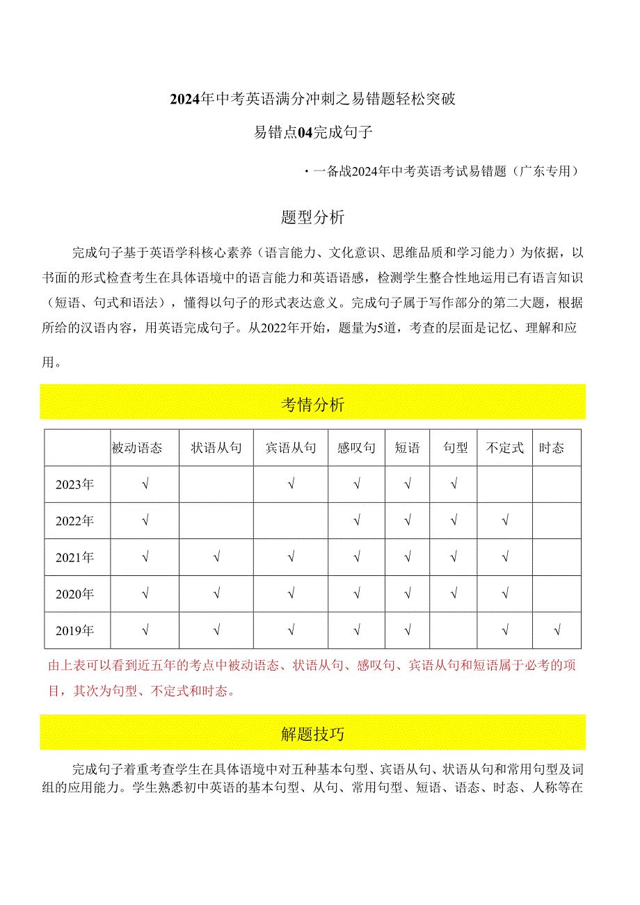 易错点04 完成句子（解析版）.docx_第1页