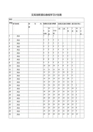 艾宾浩斯遗忘曲线计划表打印版.docx