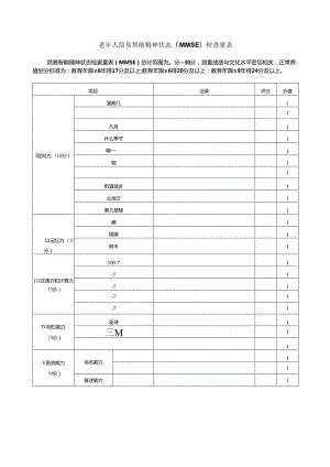 老年人简易智能精神状态（MMSE）检查量表.docx