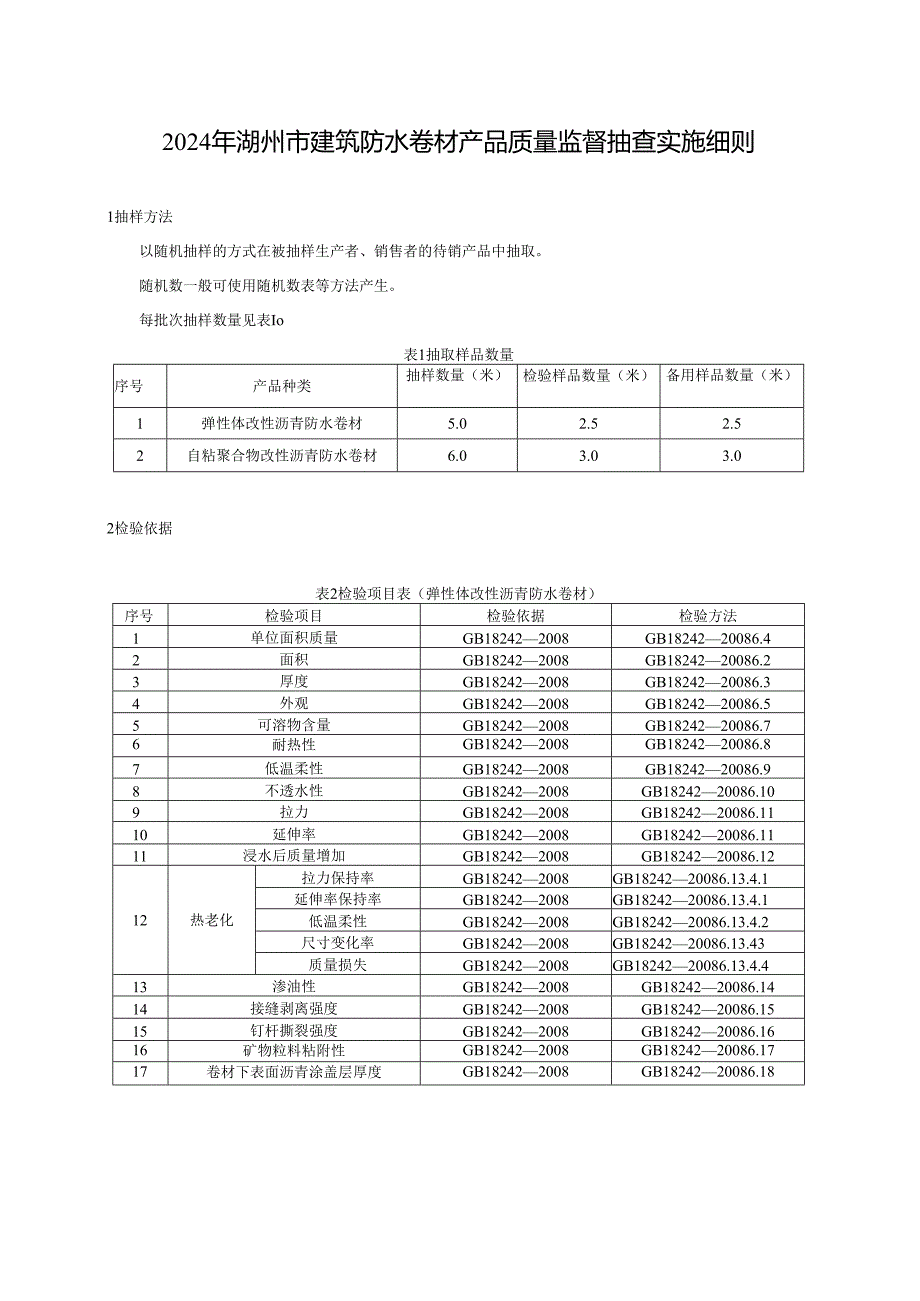 2024年湖州市建筑防水卷材产品质量监督抽查实施细则.docx_第1页