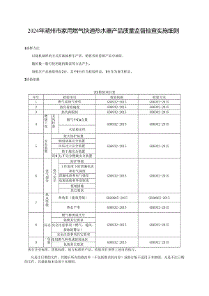 2024年湖州市家用燃气快速热水器产品质量监督抽查实施细则.docx