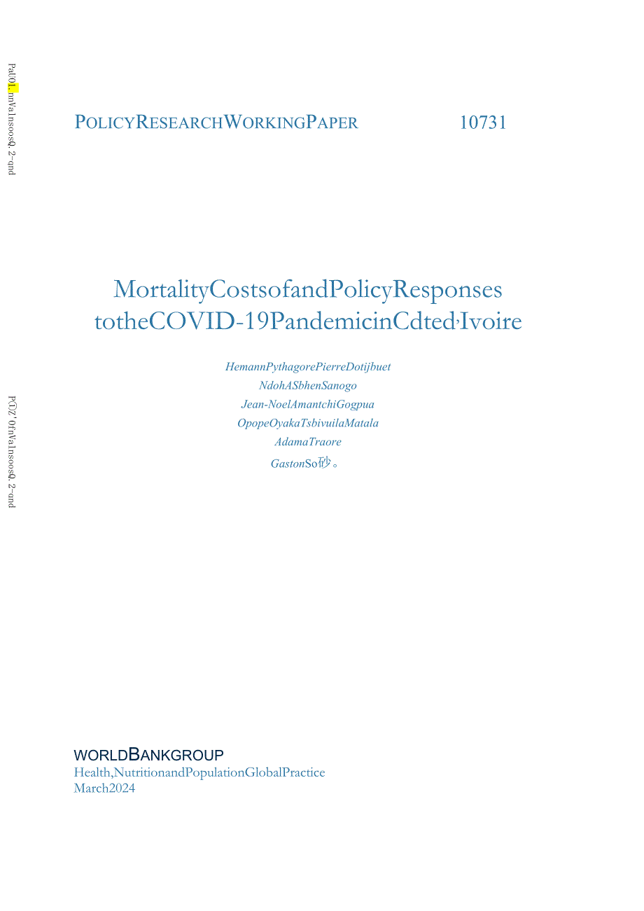 世界银行-科特迪瓦新冠肺炎大流行病的死亡率成本和政策应对（英）-2024.3_市场营销策划_2024.docx_第1页