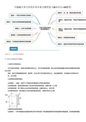 专题21立体几何初步章末重点题型复习（6知识点+10题型） (原卷版).docx