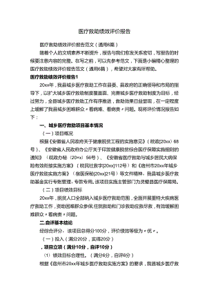 医疗救助绩效评价报告范文（通用6篇）.docx