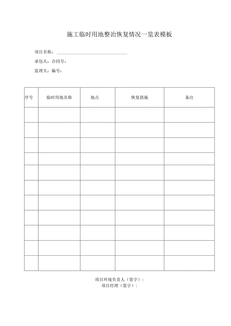 施工临时用地整治恢复情况一览表模板.docx_第1页