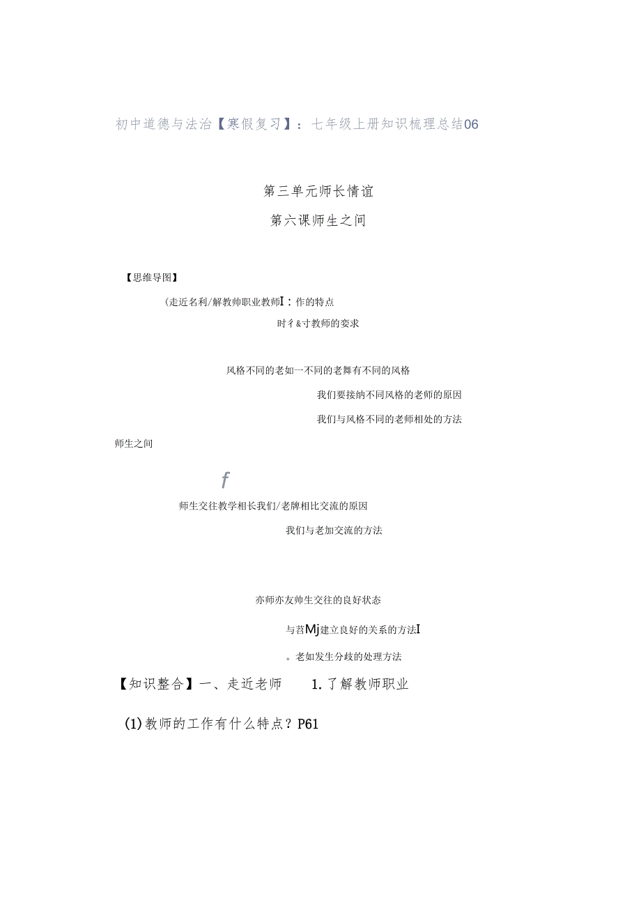 初中道德与法治【寒假复习】：七年级上册知识梳理总结06.docx_第1页