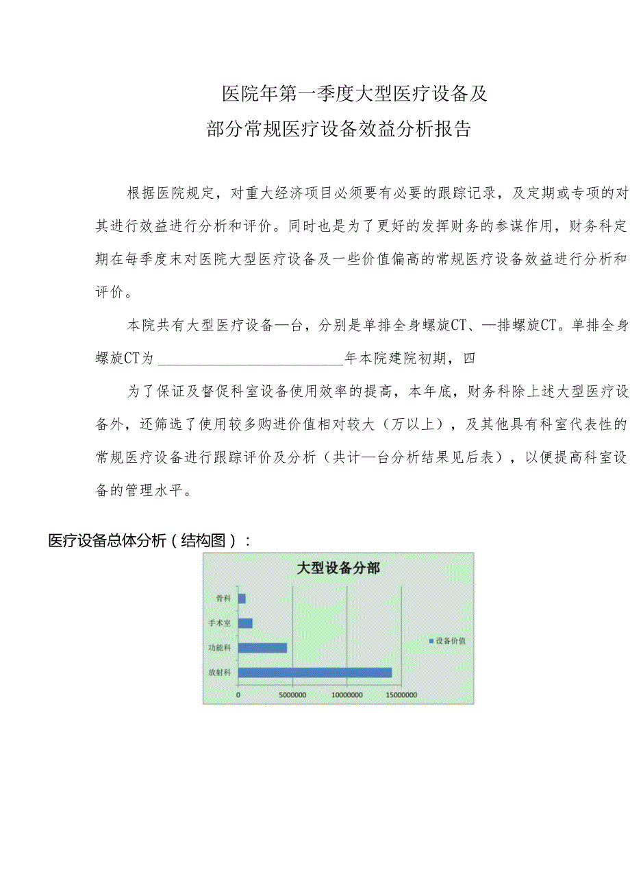 医院某季度大型医疗设备及部分常规医疗设备效益分析报告.docx_第1页