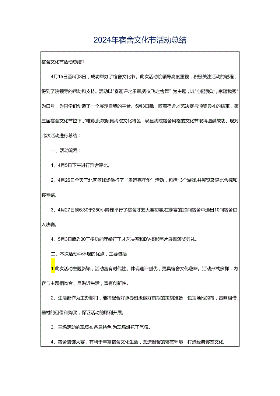 2024年宿舍文化节活动总结.docx_第1页