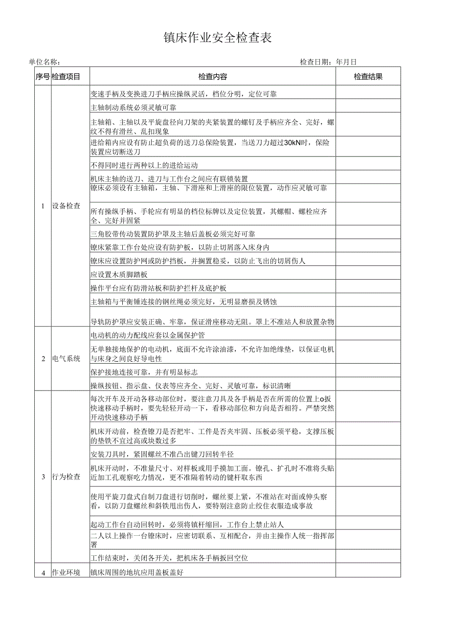 镗床作业安全检查表.docx_第1页