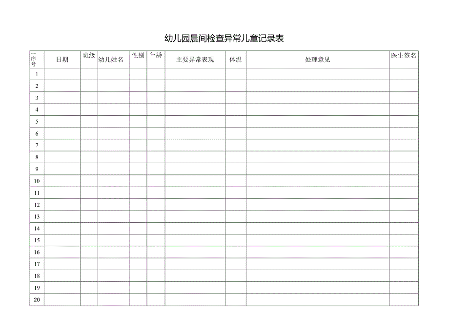 幼儿园晨间检查异常儿童记录表.docx_第1页