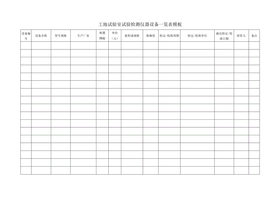 工地试验室试验检测仪器设备一览表模板.docx_第1页