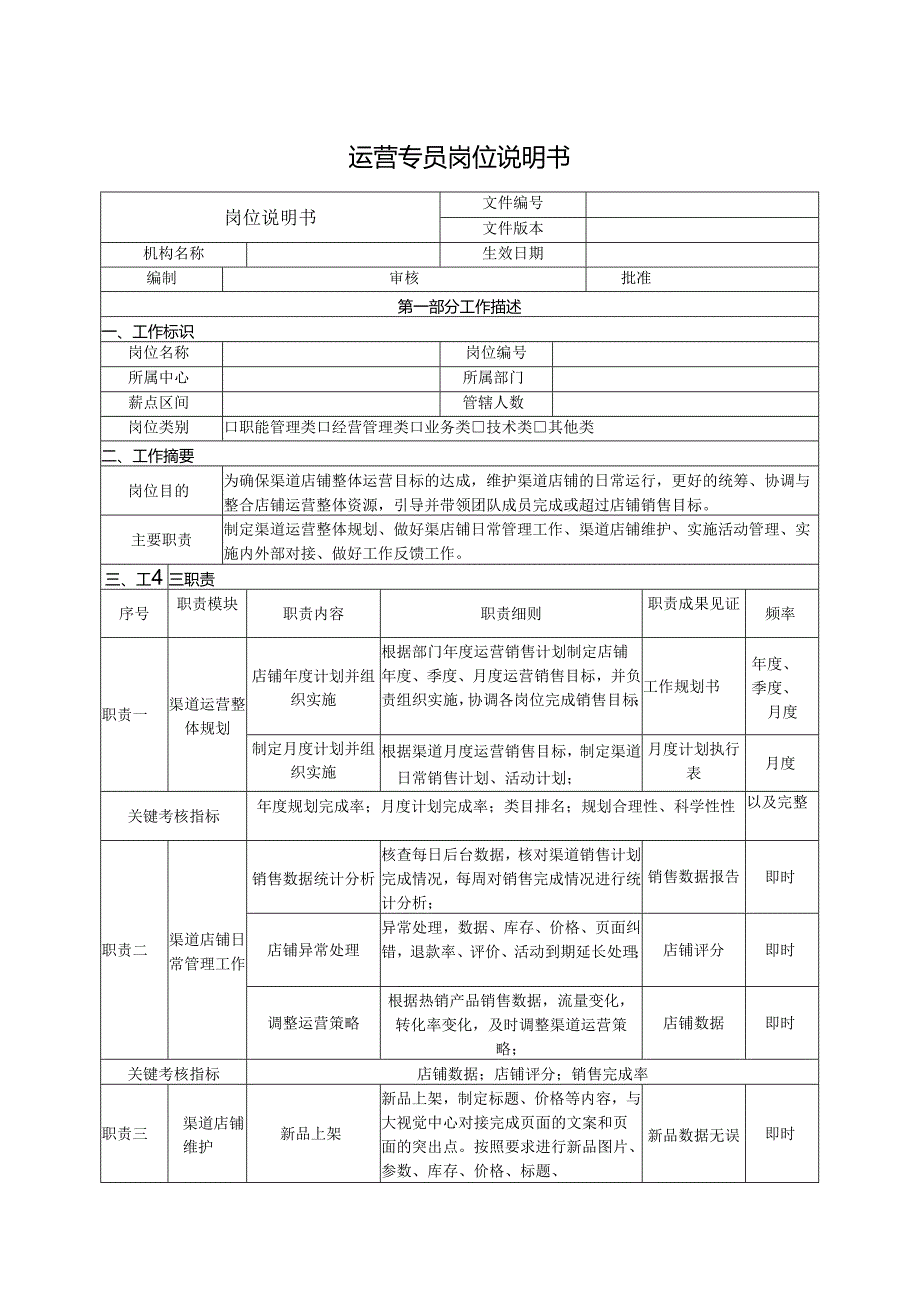 运营专员岗位说明书.docx_第1页