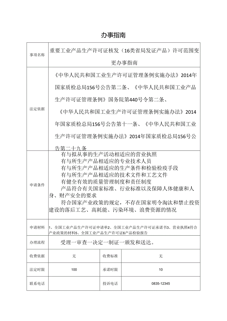 重要工业产品生产许可证核发（16类省局发证产品）许可范围变更办事指南.docx_第1页