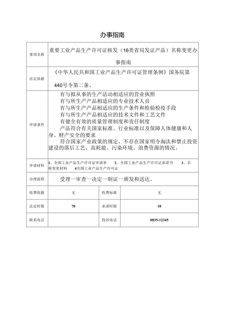 重要工业产品生产许可证核发（16类省局发证产品）名称变更办事指南.docx_第1页