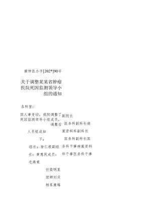 调整肿瘤医院死因监测领导小组.docx