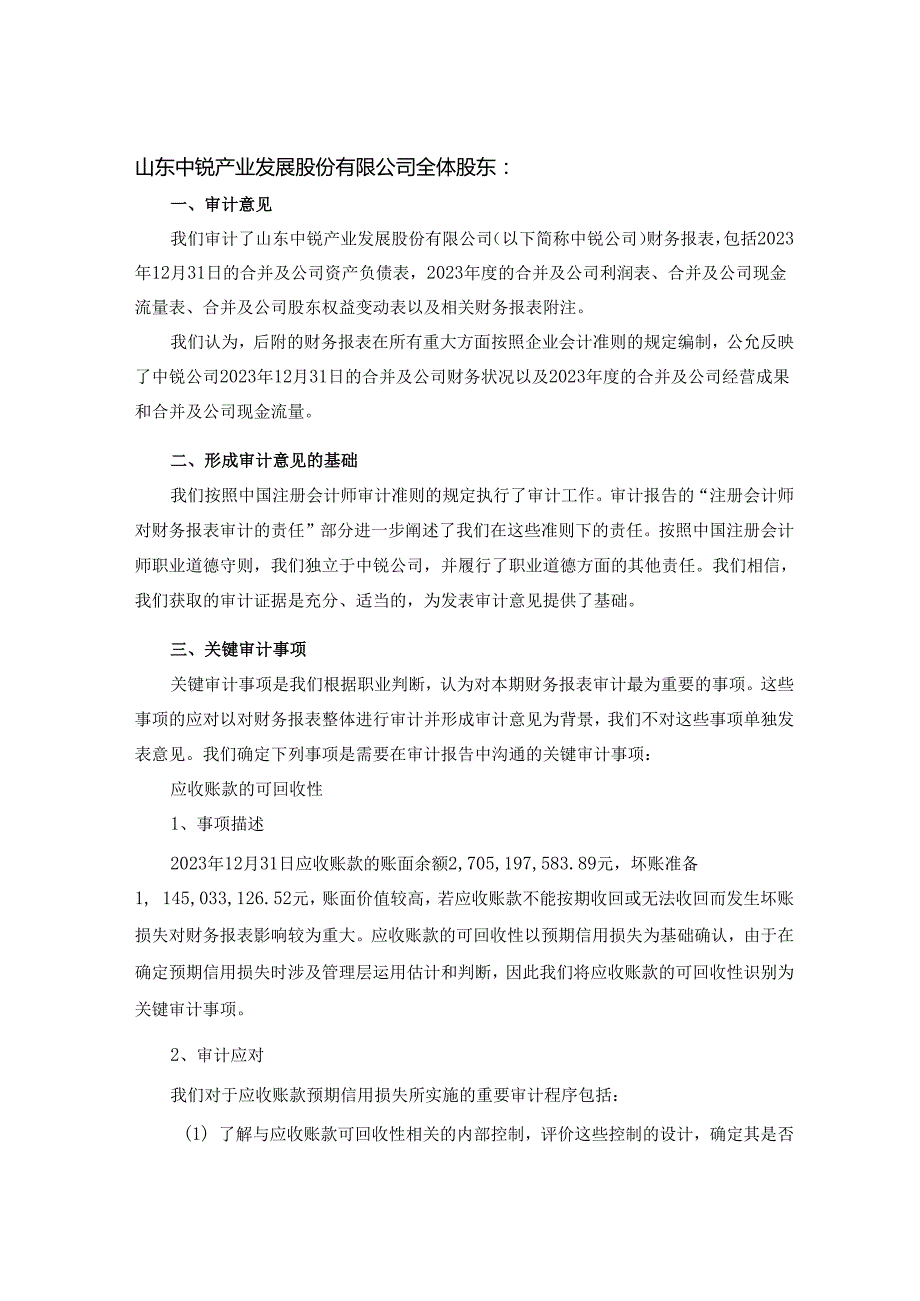 中锐股份：山东中锐产业发展股份有限公司2023年年度审计报告.docx_第2页