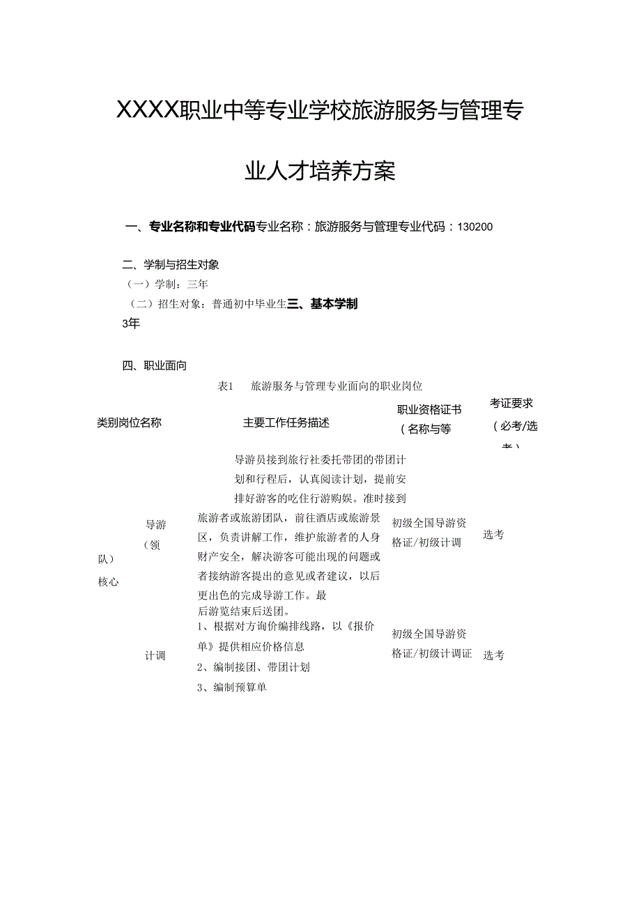 职业中等专业学校旅游服务与管理专业人才培养方案.docx_第1页