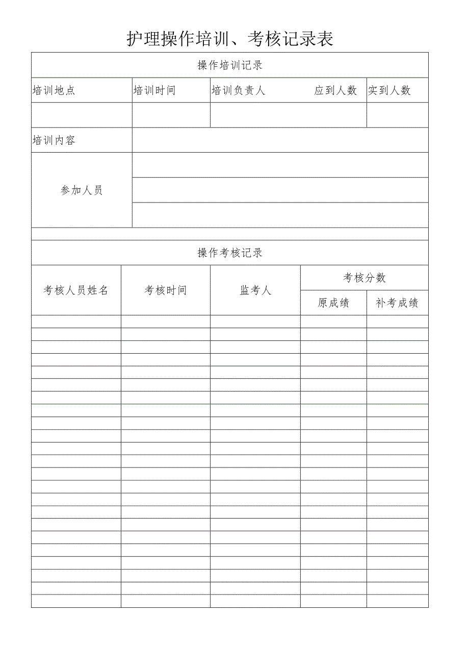 护理操作培训、考核记录表.docx_第1页