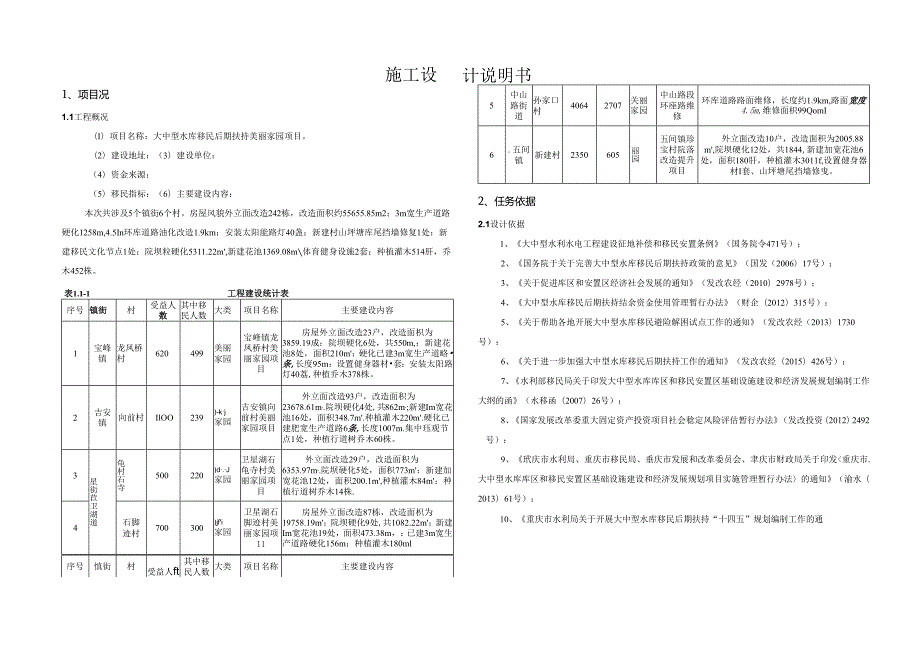 大中型水库移民后期扶持美丽家园项目施工设计说明书.docx_第1页