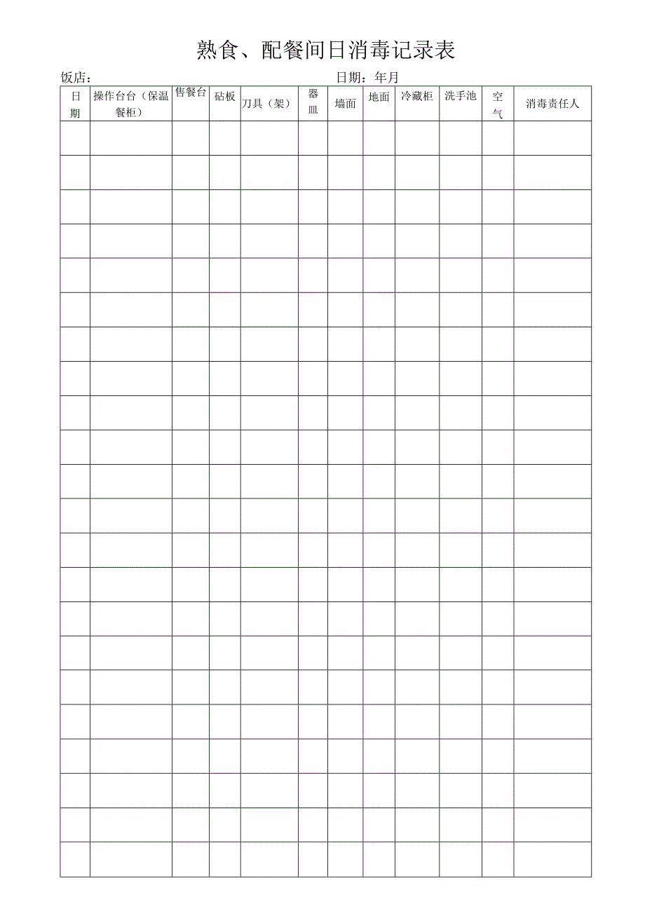 熟食、配餐间日消毒记录表.docx_第1页