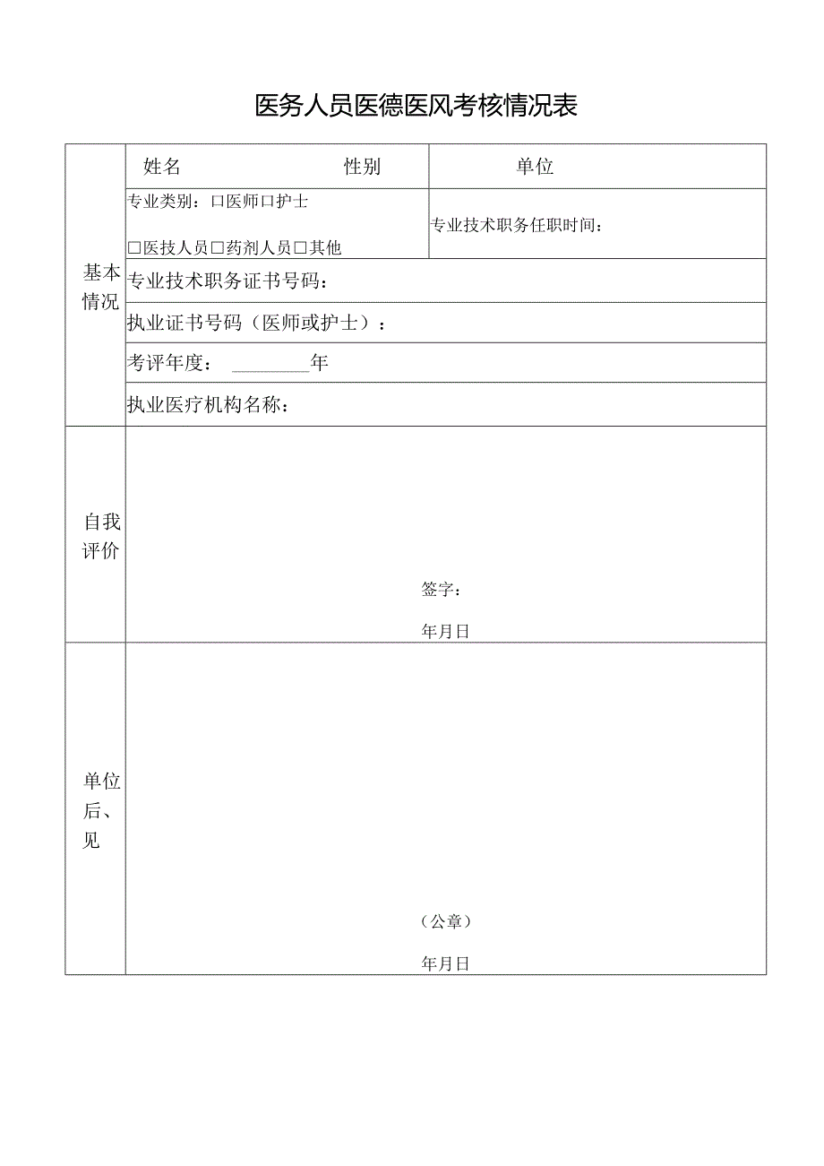 医务人员医德医风考核情况表.docx_第1页