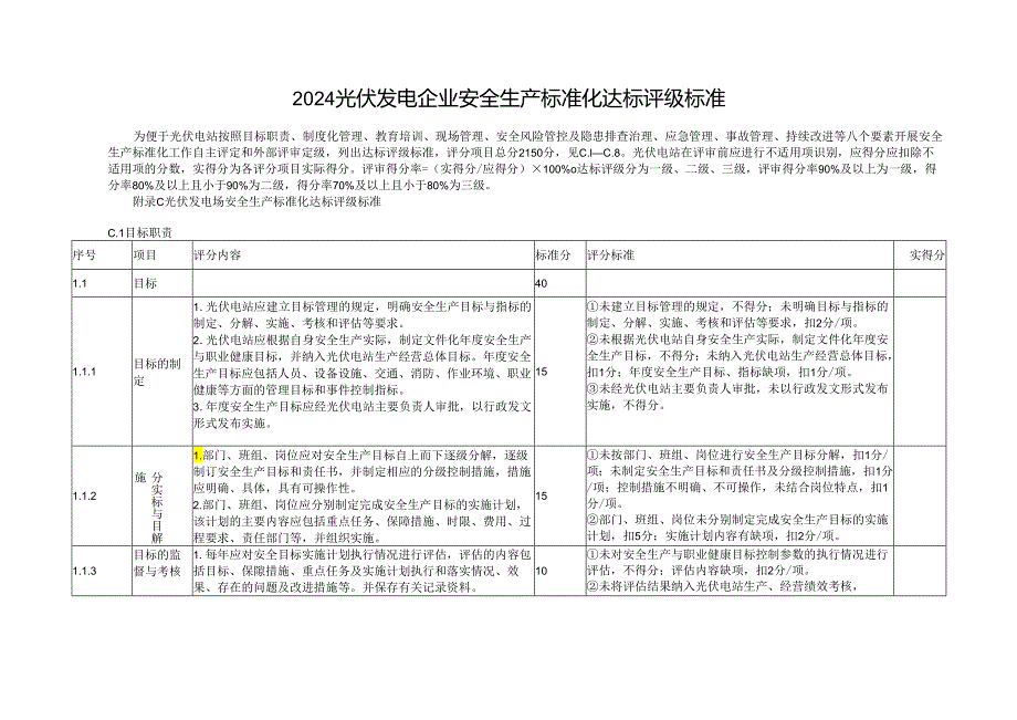 2024光伏发电企业安全生产标准化达标评级标准.docx_第1页