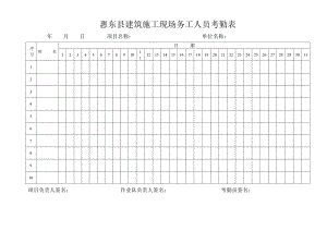 惠东县建筑施工现场务工人员考勤表.doc