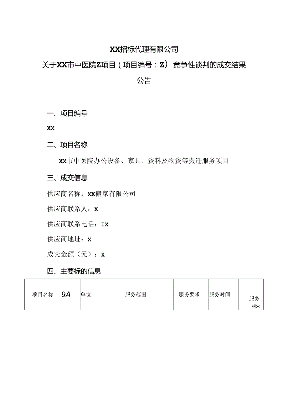 XX招标代理有限公司关于XX市中医院Z项目（项目编号：Z）竞争性谈判的成交结果公告（2024年）.docx_第1页