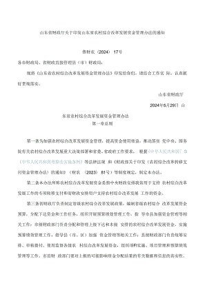 山东省财政厅关于印发山东省农村综合改革发展资金管理办法的通知(2024).docx