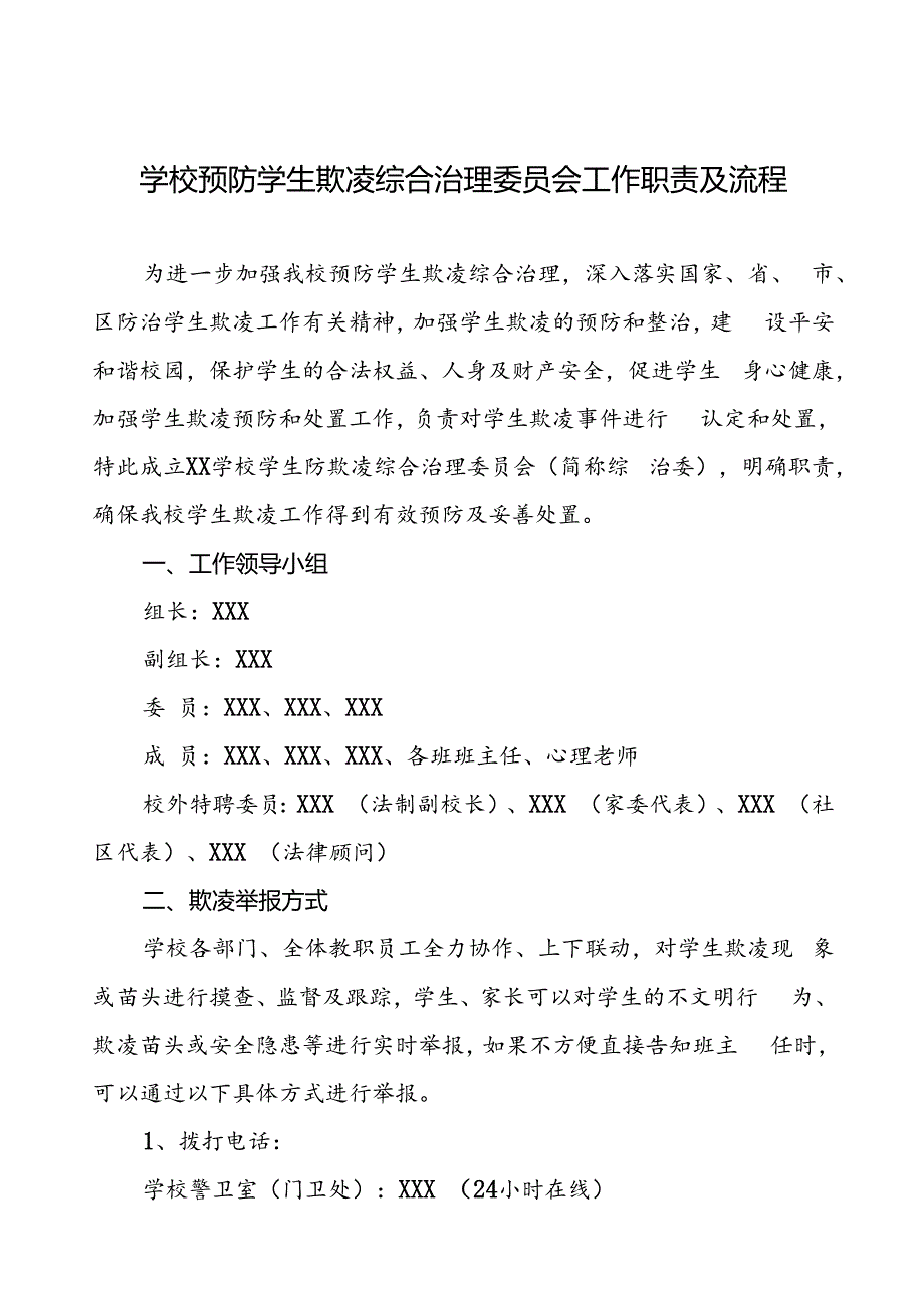 学校预防学生欺凌综合治理委员会工作职责及流程.docx_第1页