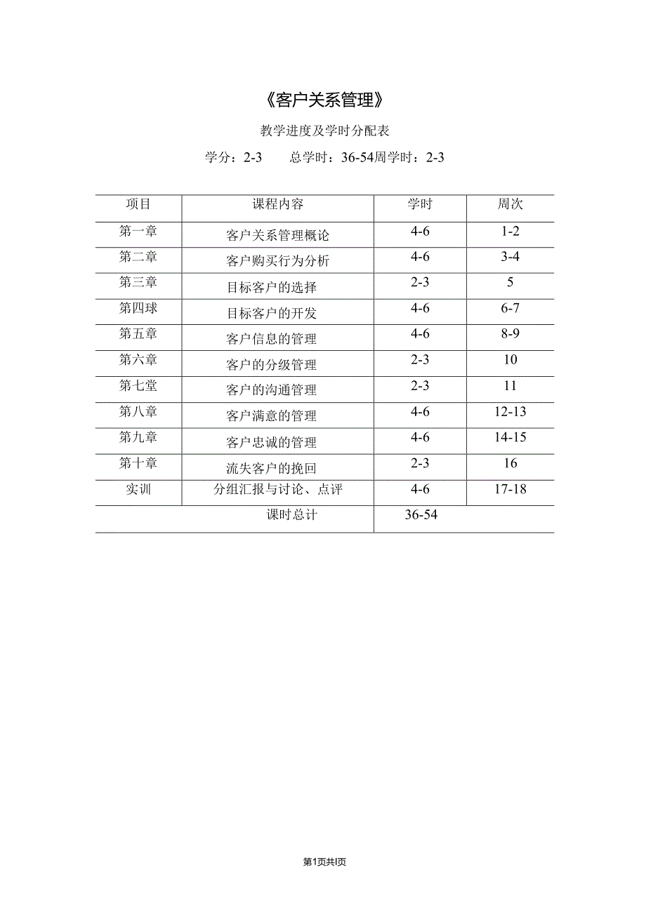 《客户关系管理》教学进度及学时分配表 苏朝晖.docx_第1页