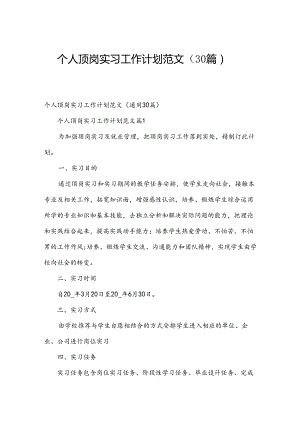 个人顶岗实习工作计划范文（30篇）.docx