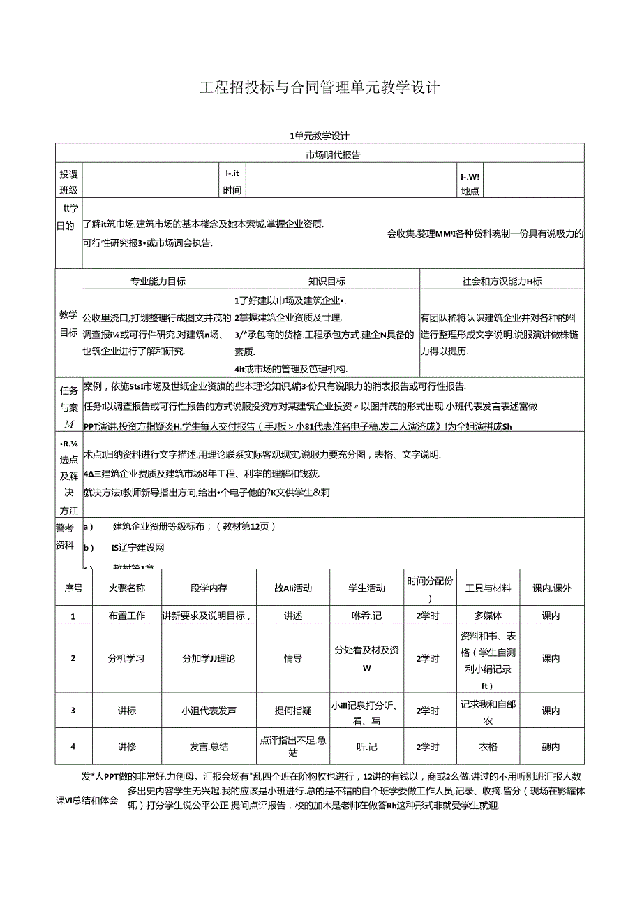 工 程 招 投 标 与 合 同 管 理 单 元 教 学 设 计.docx_第1页