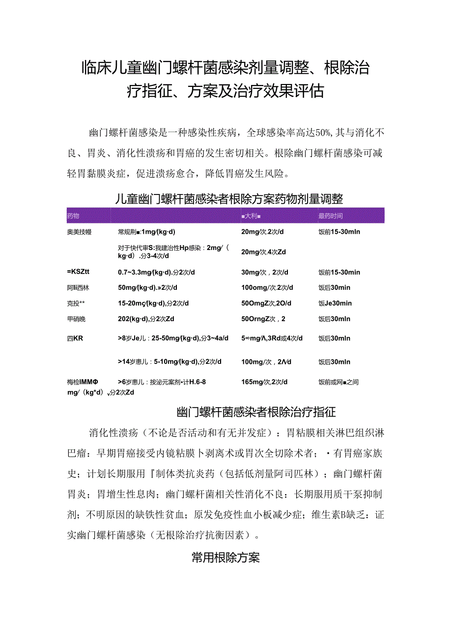 临床儿童幽门螺杆菌感染剂量调整、根除治疗指征、方案及治疗效果评估.docx_第1页