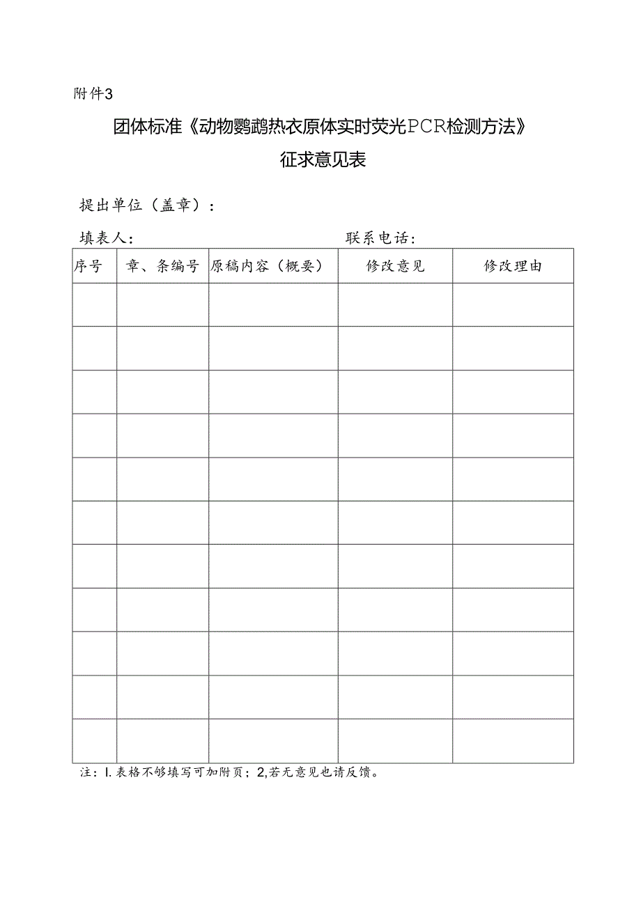 3.团体标准《动物鹦鹉热衣原体实时荧光PCR检测方法》征求意见表.docx_第1页